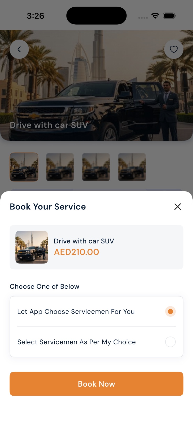 ThePerHour app - booking screen